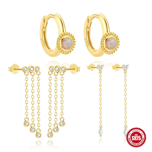 Simple Fashion S925 Sterling Silver Geometric Sunflower Element Glossy Earrings With Zirconia