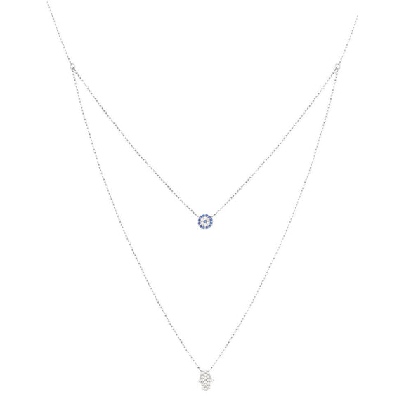 Simple Fashion S925 Sterling Silver Stacked Double Layer Devil's Eye Ochain Clavicle Necklace With Inlaid Zircon And Geometric Design