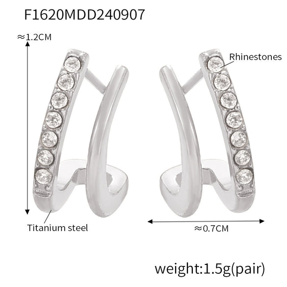 Simple Fashion Small Cshaped Ear Jewelry For Women 316L Stainless Steel And Rhinestone With Electroplating