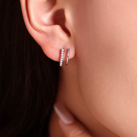 Simple Fashion Small Cshaped Ear Jewelry For Women 316L Stainless Steel And Rhinestone With Electroplating