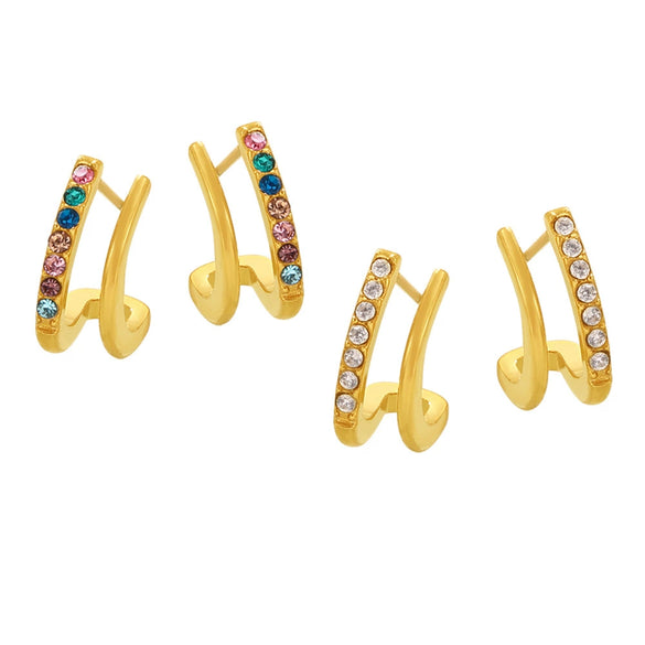 Simple Fashion Small Cshaped Ear Jewelry For Women 316L Stainless Steel And Rhinestone With Electroplating