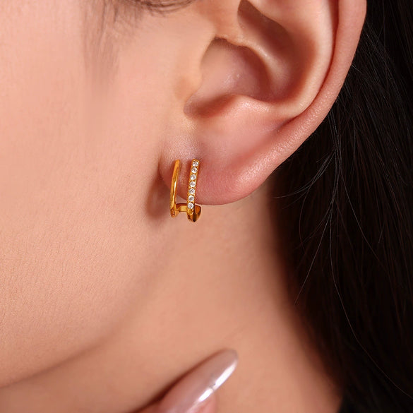 Simple Fashion Small Cshaped Ear Jewelry For Women 316L Stainless Steel And Rhinestone With Electroplating