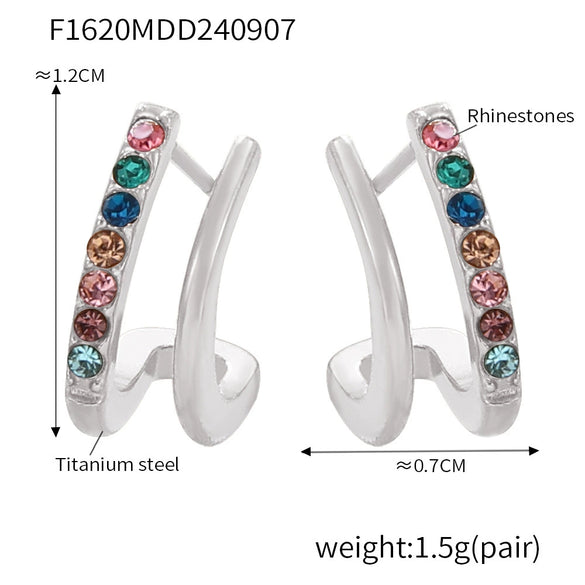 Simple Fashion Small Cshaped Ear Jewelry For Women 316L Stainless Steel And Rhinestone With Electroplating