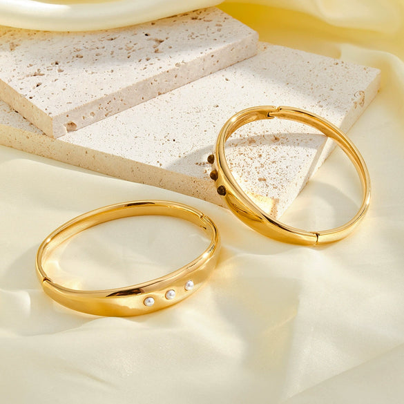 Simple Fashion Stainless Steel Bracelet With Tiger Eye Stone Imitation Pearls And 18K Gold Vacuum Plating For Women
