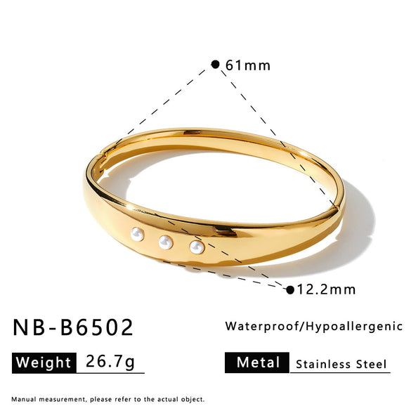Simple Fashion Stainless Steel Bracelet With Tiger Eye Stone Imitation Pearls And 18K Gold Vacuum Plating For Women