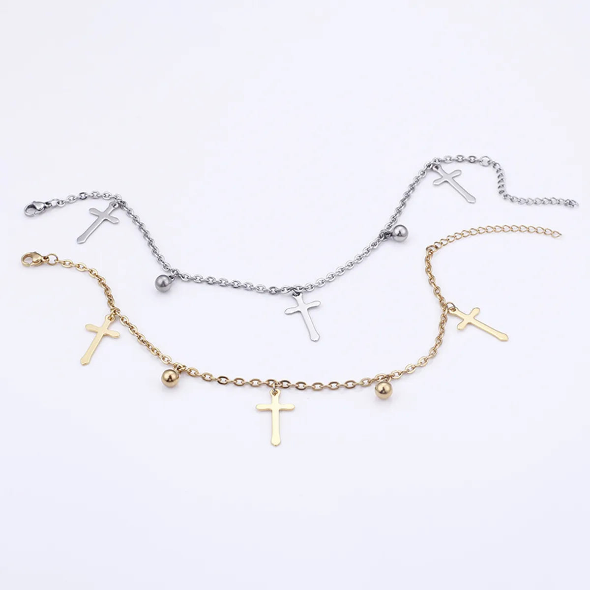 Simple Fashion Stainless Steel Cross Anklet Fashion New Steel Ball Foot Ornaments