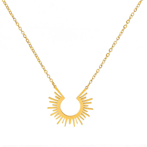 Simple Fashion Sunflower U Shape Stainless Steel Necklace Earrings With Retro Design And 18K Gold Plated Electroplating