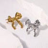 Simple Fashion Sweet Bow Stainless Steel Ring For Women With Electroplating Treatment Open Finger Design