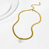 Simple Fashion Titanium Steel Snake Bone Chain Necklace With Freshwater Pearl Pendant Geometric Electroplated Ladies Jewelry