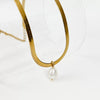 Simple Fashion Titanium Steel Snake Bone Chain Necklace With Freshwater Pearl Pendant Geometric Electroplated Ladies Jewelry