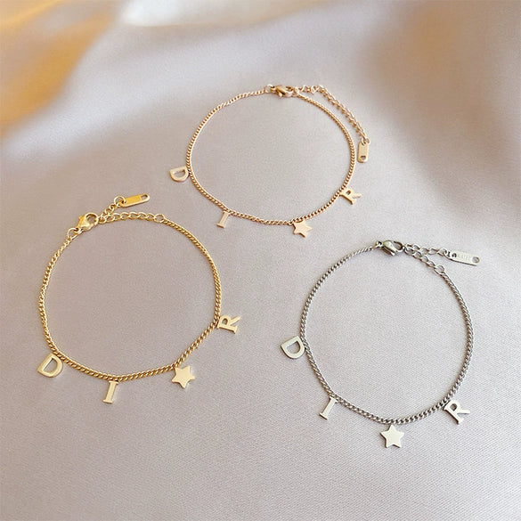 Simple Fashion Unisex Letter Geometric Titanium Steel Bracelet With Electroplating