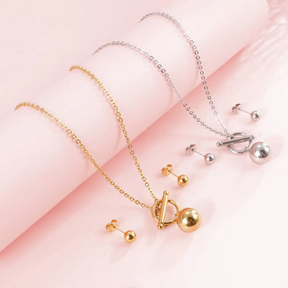 Simple Fashionable Golden Ball Ot Buckle Necklace Earrings Stainless Steel Set Wholesale Gooddiy