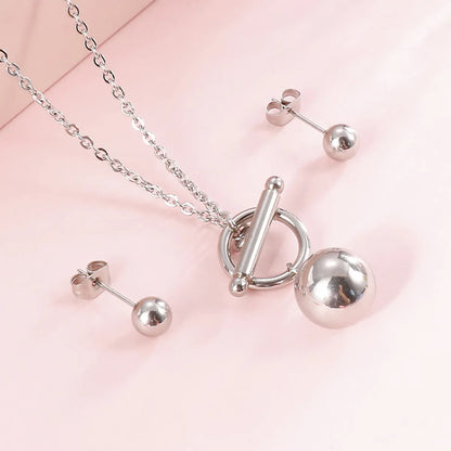 Simple Fashionable Golden Ball Ot Buckle Necklace Earrings Stainless Steel Set Wholesale Gooddiy