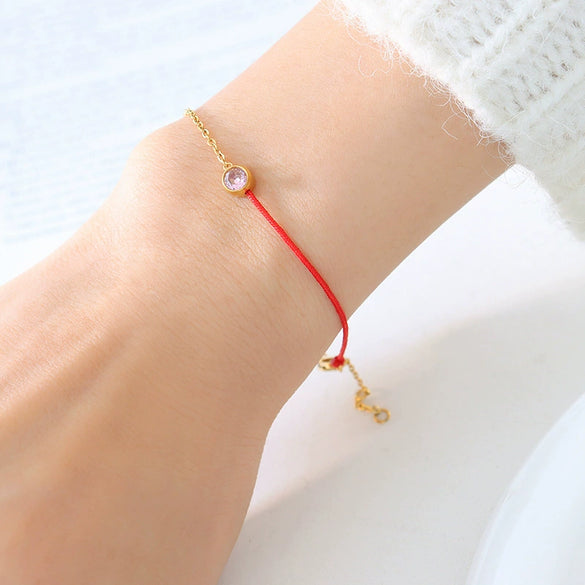 Simple Fashionable Red Woven Hand Rope Bracelet For Men And Women Light Luxury Niche Exquisite Titanium Steel Gold Plated Chain Geometric Style Electroplated