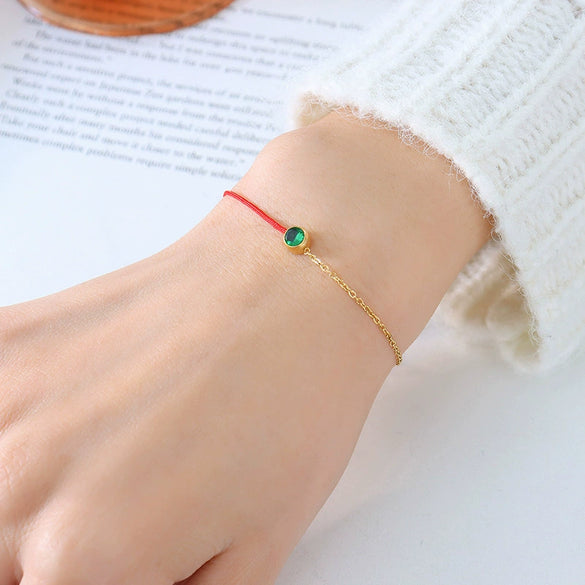 Simple Fashionable Red Woven Hand Rope Bracelet For Men And Women Light Luxury Niche Exquisite Titanium Steel Gold Plated Chain Geometric Style Electroplated