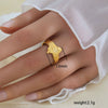 Simple Fashionable Stainless Steel And Titanium Steel Leaf And Flower Ring With Real Gold Plating For Women Geometric And U Shaped Design Unisex Style