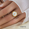 Simple Fashionable Stainless Steel And Titanium Steel Leaf And Flower Ring With Real Gold Plating For Women Geometric And U Shaped Design Unisex Style