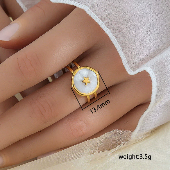 Simple Fashionable Stainless Steel And Titanium Steel Leaf And Flower Ring With Real Gold Plating For Women Geometric And U Shaped Design Unisex Style