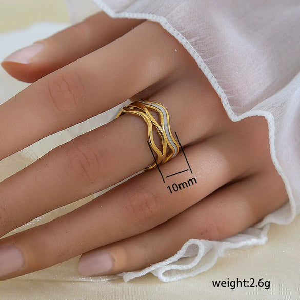 Simple Fashionable Stainless Steel And Titanium Steel Leaf And Flower Ring With Real Gold Plating For Women Geometric And U Shaped Design Unisex Style