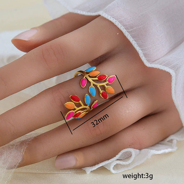 Simple Fashionable Stainless Steel And Titanium Steel Leaf And Flower Ring With Real Gold Plating For Women Geometric And U Shaped Design Unisex Style