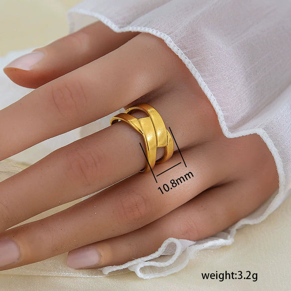 Simple Fashionable Stainless Steel And Titanium Steel Leaf And Flower Ring With Real Gold Plating For Women Geometric And U Shaped Design Unisex Style