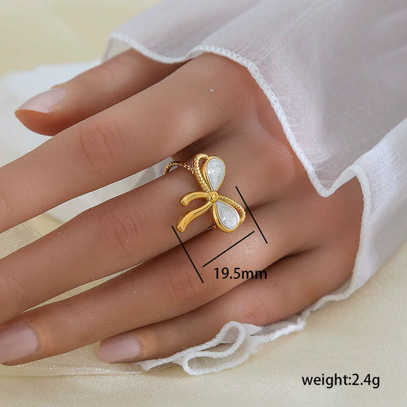 Simple Fashionable Stainless Steel And Titanium Steel Leaf And Flower Ring With Real Gold Plating For Women Geometric And U Shaped Design Unisex Style