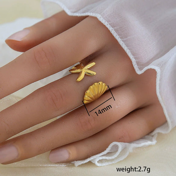 Simple Fashionable Stainless Steel And Titanium Steel Leaf And Flower Ring With Real Gold Plating For Women Geometric And U Shaped Design Unisex Style