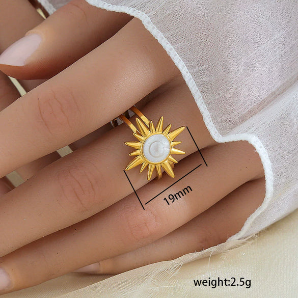 Simple Fashionable Stainless Steel And Titanium Steel Leaf And Flower Ring With Real Gold Plating For Women Geometric And U Shaped Design Unisex Style
