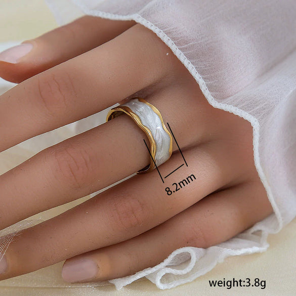 Simple Fashionable Stainless Steel And Titanium Steel Leaf And Flower Ring With Real Gold Plating For Women Geometric And U Shaped Design Unisex Style