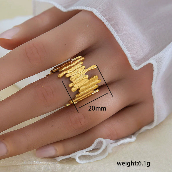 Simple Fashionable Stainless Steel And Titanium Steel Leaf And Flower Ring With Real Gold Plating For Women Geometric And U Shaped Design Unisex Style