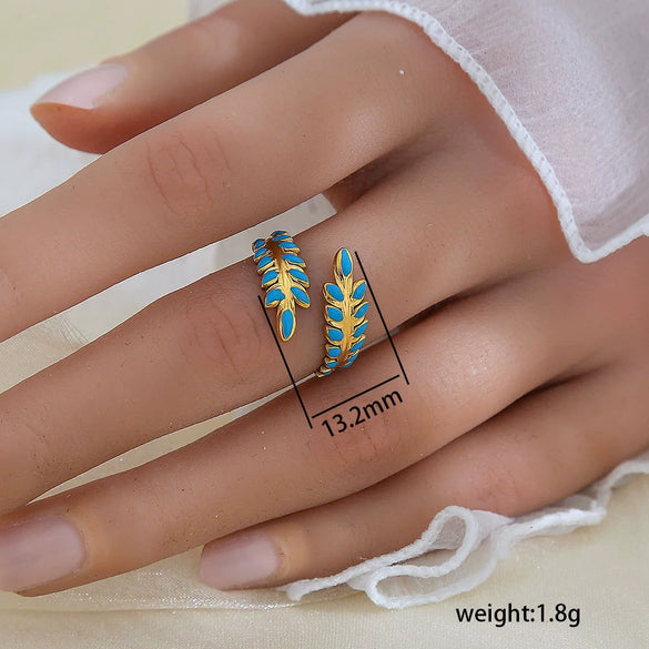 Simple Fashionable Stainless Steel And Titanium Steel Leaf And Flower Ring With Real Gold Plating For Women Geometric And U Shaped Design Unisex Style