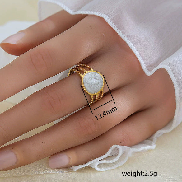 Simple Fashionable Stainless Steel And Titanium Steel Leaf And Flower Ring With Real Gold Plating For Women Geometric And U Shaped Design Unisex Style