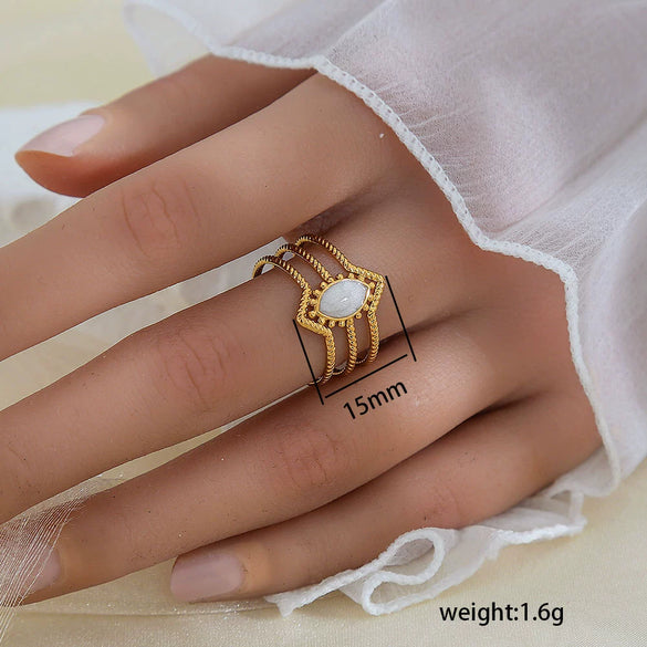 Simple Fashionable Stainless Steel And Titanium Steel Leaf And Flower Ring With Real Gold Plating For Women Geometric And U Shaped Design Unisex Style