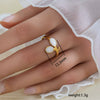 Simple Fashionable Stainless Steel And Titanium Steel Leaf And Flower Ring With Real Gold Plating For Women Geometric And U Shaped Design Unisex Style