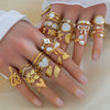 Simple Fashionable Stainless Steel And Titanium Steel Leaf And Flower Ring With Real Gold Plating For Women Geometric And U Shaped Design Unisex Style