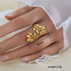 Simple Fashionable Stainless Steel And Titanium Steel Leaf And Flower Ring With Real Gold Plating For Women Geometric And U Shaped Design Unisex Style