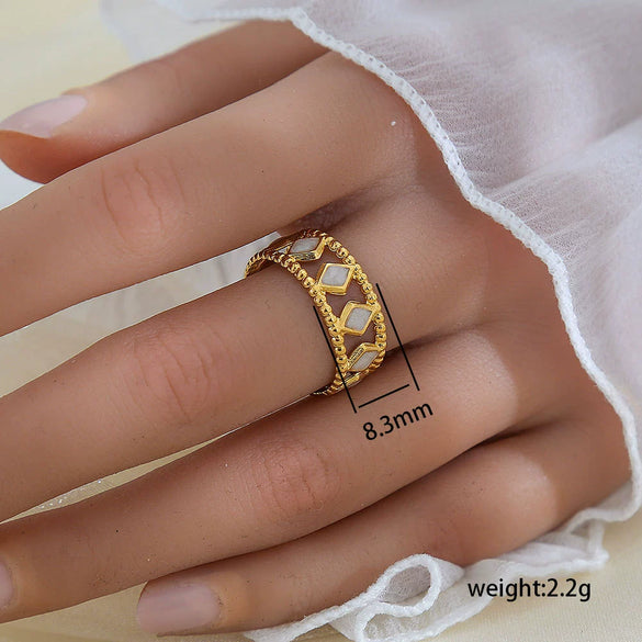 Simple Fashionable Stainless Steel And Titanium Steel Leaf And Flower Ring With Real Gold Plating For Women Geometric And U Shaped Design Unisex Style