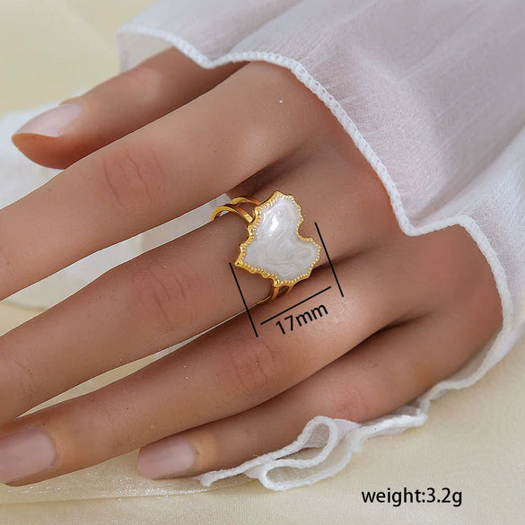 Simple Fashionable Stainless Steel And Titanium Steel Leaf And Flower Ring With Real Gold Plating For Women Geometric And U Shaped Design Unisex Style