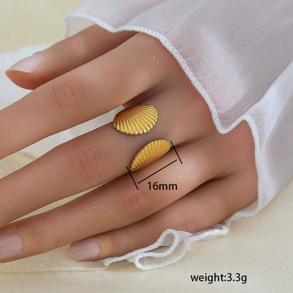 Simple Fashionable Stainless Steel And Titanium Steel Leaf And Flower Ring With Real Gold Plating For Women Geometric And U Shaped Design Unisex Style