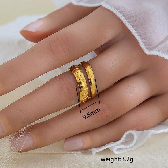Simple Fashionable Stainless Steel And Titanium Steel Leaf And Flower Ring With Real Gold Plating For Women Geometric And U Shaped Design Unisex Style