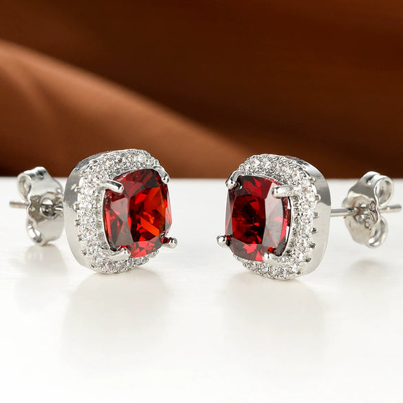 Simple Fat Square Emerald Zircon White Diamond Rimmed Unisex Earrings Copper With Geometric Pattern And Electroplating