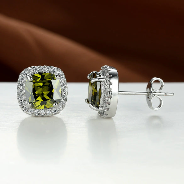 Simple Fat Square Emerald Zircon White Diamond Rimmed Unisex Earrings Copper With Geometric Pattern And Electroplating