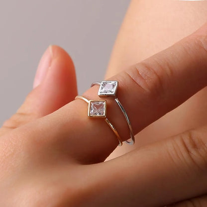 Simple Female Geometric Zircon Square Diamond Ring Nhdp150114