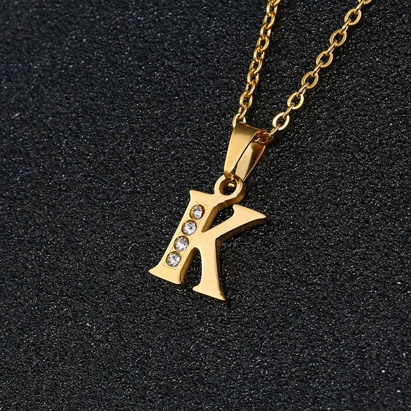 Simple Female Student Letter Pendant Clavicle Chain In Titanium Steel With Diamond Treatment And O Chain