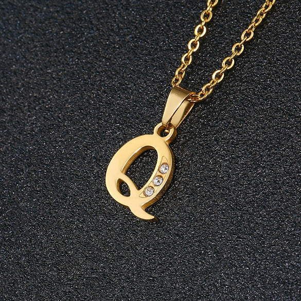 Simple Female Student Letter Pendant Clavicle Chain In Titanium Steel With Diamond Treatment And O Chain