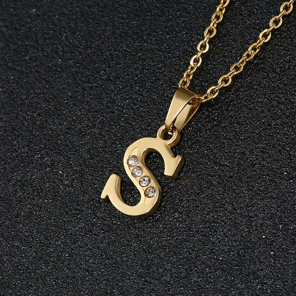 Simple Female Student Letter Pendant Clavicle Chain In Titanium Steel With Diamond Treatment And O Chain