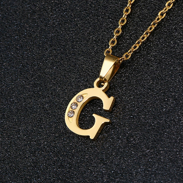 Simple Female Student Letter Pendant Clavicle Chain In Titanium Steel With Diamond Treatment And O Chain