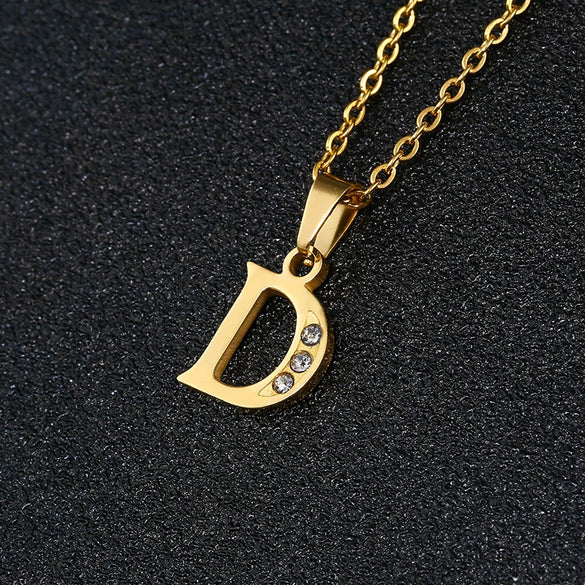 Simple Female Student Letter Pendant Clavicle Chain In Titanium Steel With Diamond Treatment And O Chain