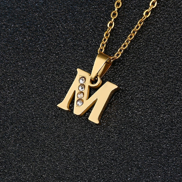 Simple Female Student Letter Pendant Clavicle Chain In Titanium Steel With Diamond Treatment And O Chain
