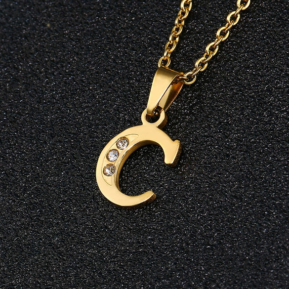Simple Female Student Letter Pendant Clavicle Chain In Titanium Steel With Diamond Treatment And O Chain